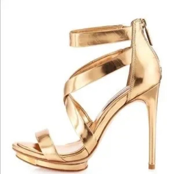 BCBG gold leather strappy heel sandals - size 7 - Picture 1 of 7